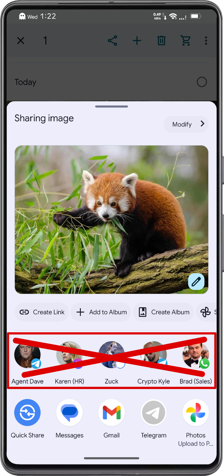 Direct Share targets row removed