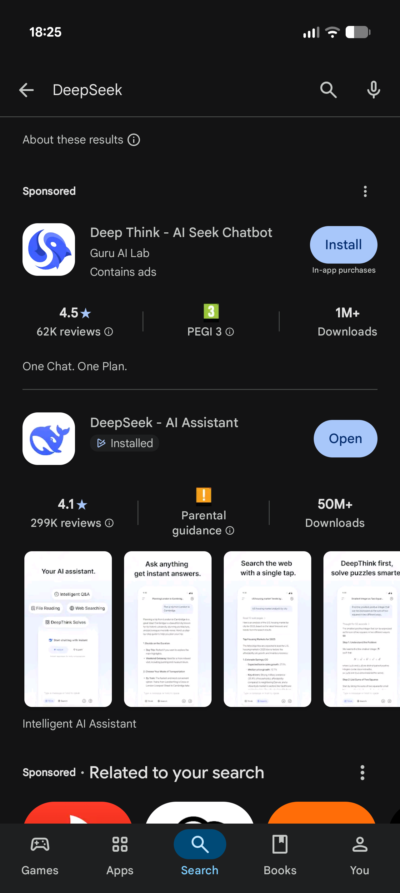 Stock: sponsored app above the real result