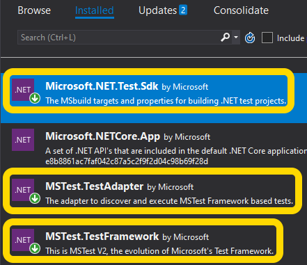 Update Test Framework Packages