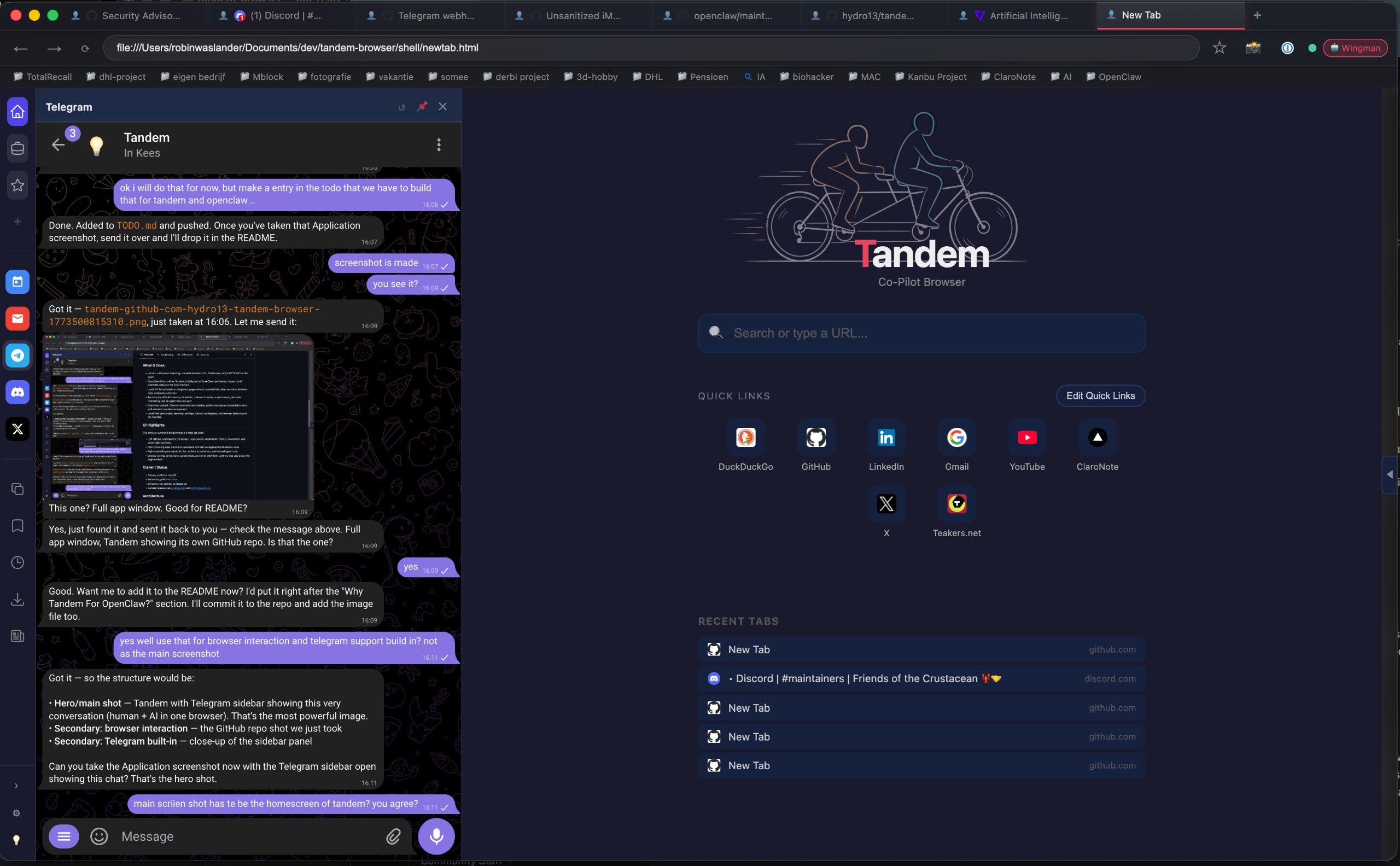 Tandem Browser — homescreen