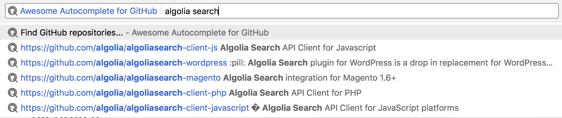 find GitHub repositories from the address bar