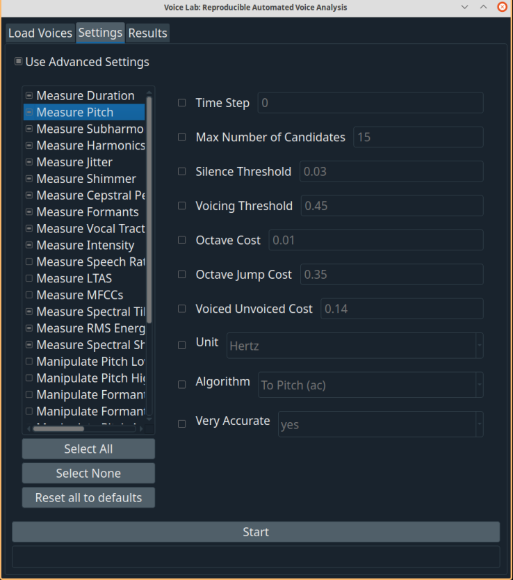 Settings window