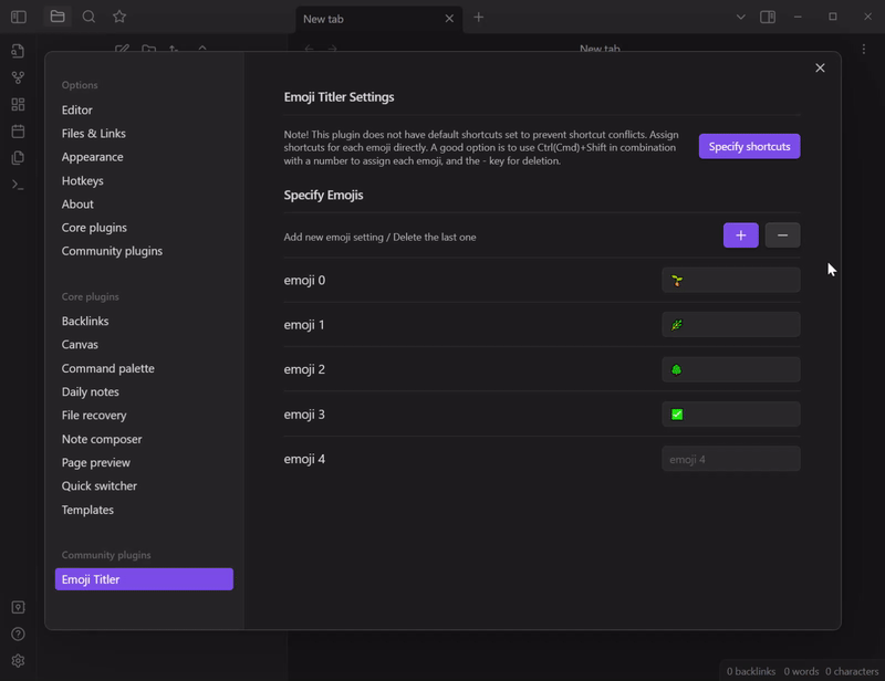 Setting Shortcuts