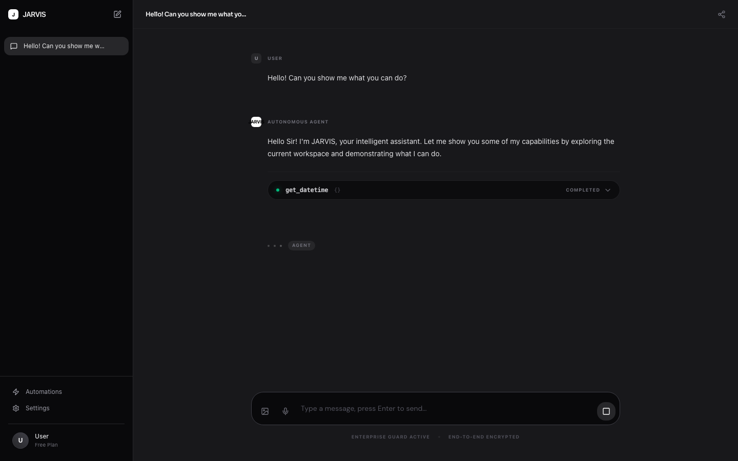 Chat interface showing AI agent responding with tool calls