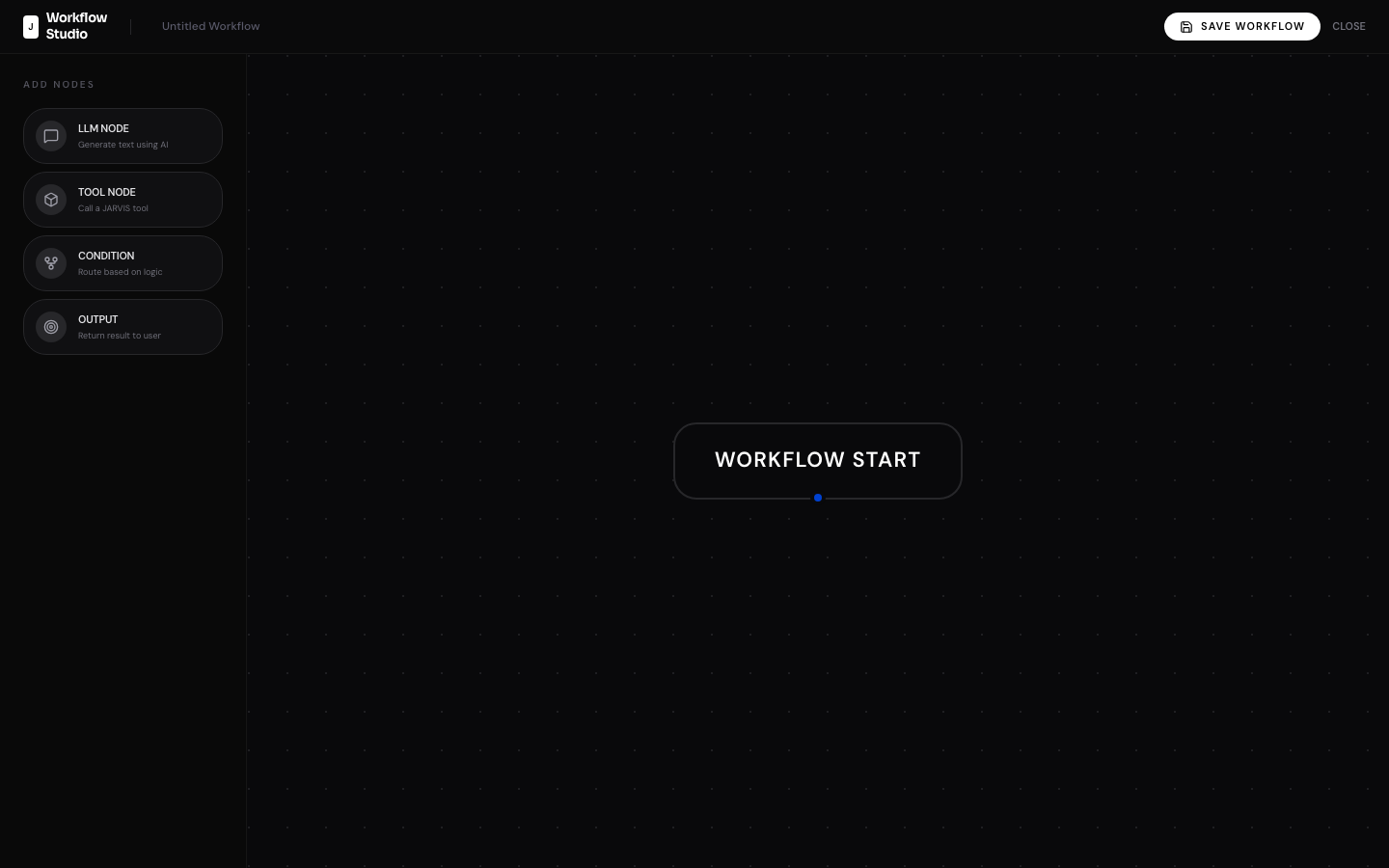 Visual workflow editor with node-based design