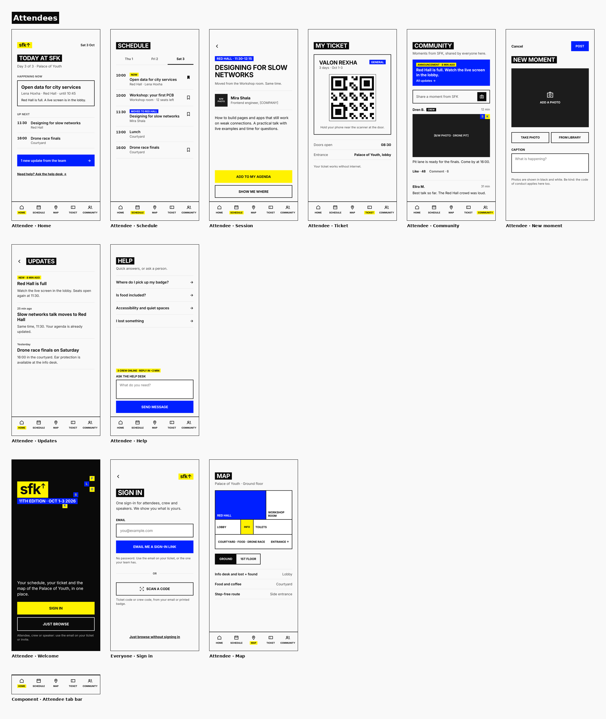 SFK 2026 attendee experience, all screens