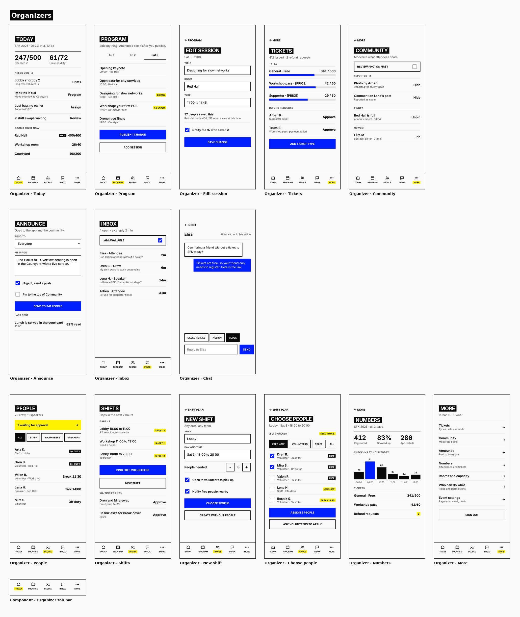 SFK 2026 organizer experience, all screens