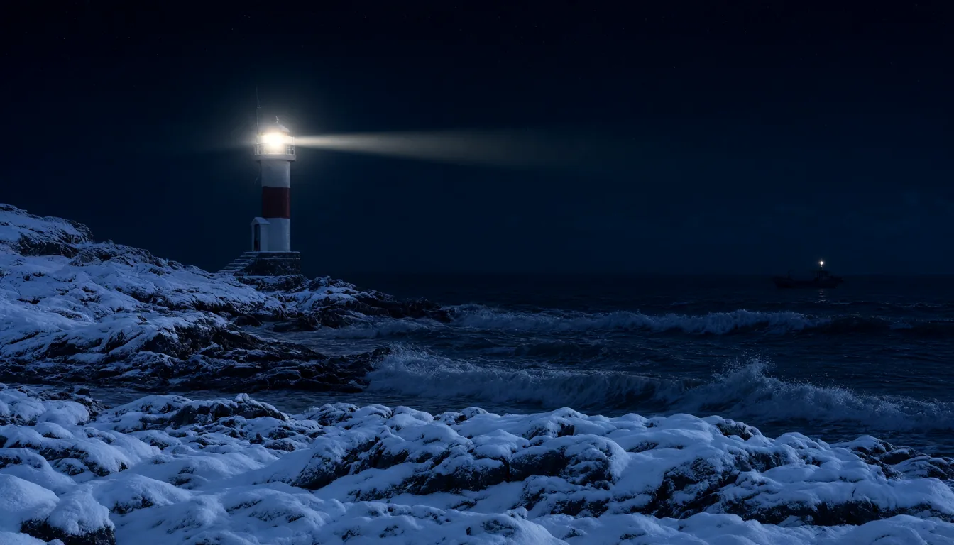 The same scene edited to a snowy winter night