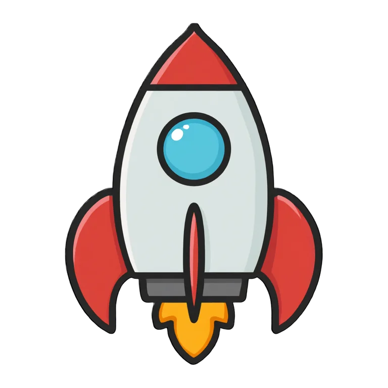A cartoon rocket icon on a transparent background