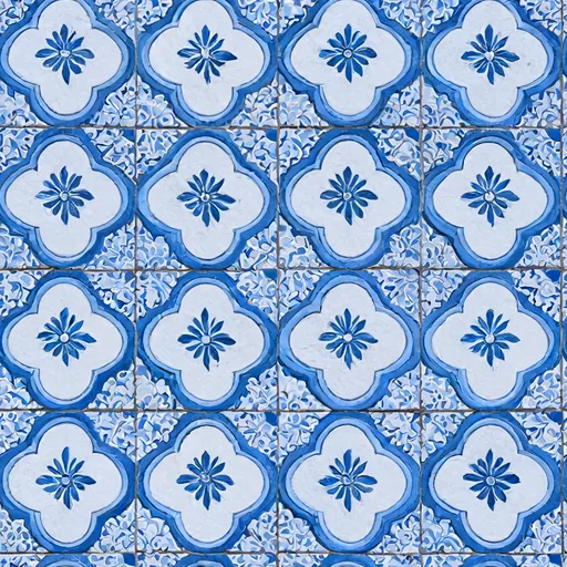 A blue and white ceramic tile