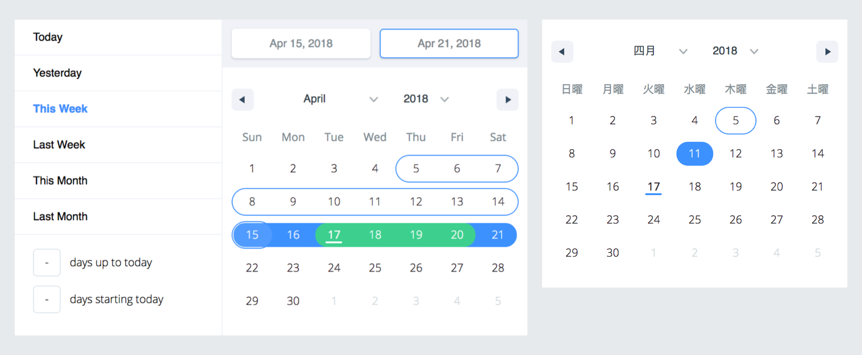 A React component for choosing dates and date ranges.   BestofReactjs