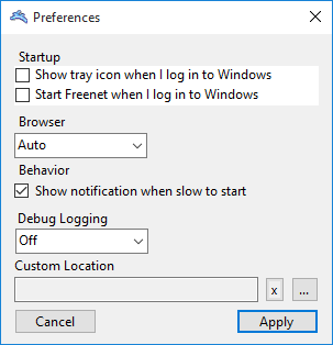 Preferences window