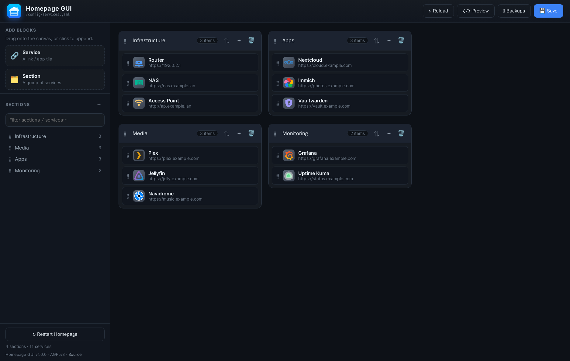 Homepage GUI screenshot