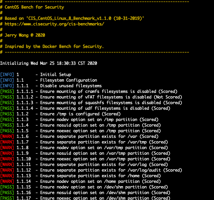 CentOS Bench for Security running