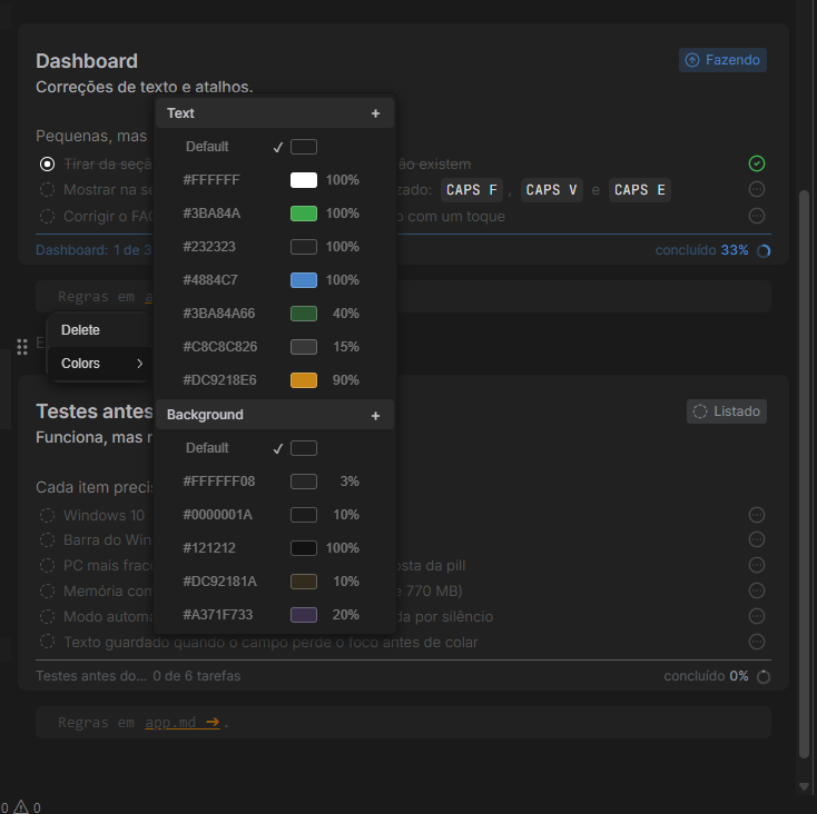 Text and background color palette