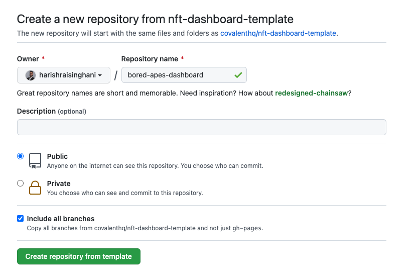 Create NFT Dashboard Template