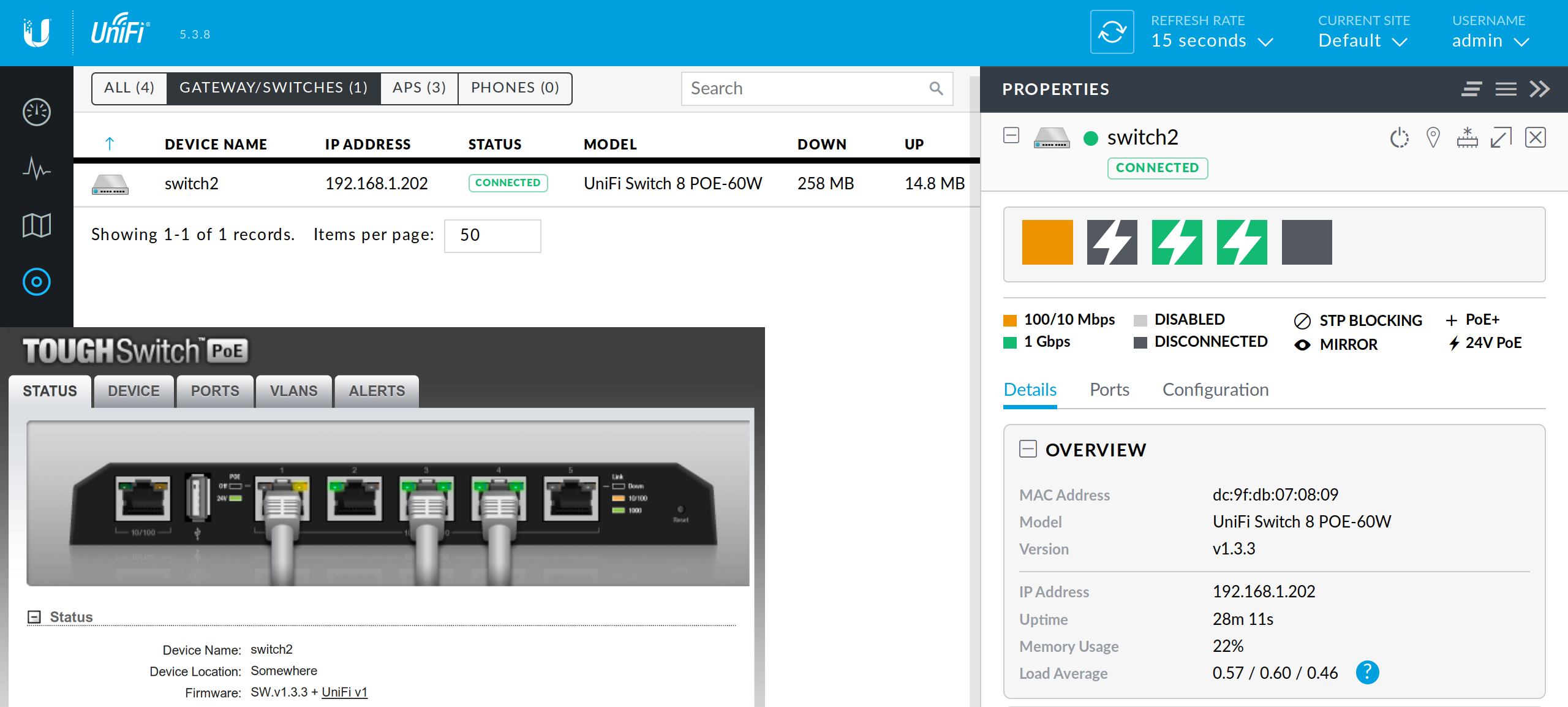 UniFi controller with a TOUGHswitch