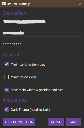 Settings Window Dark