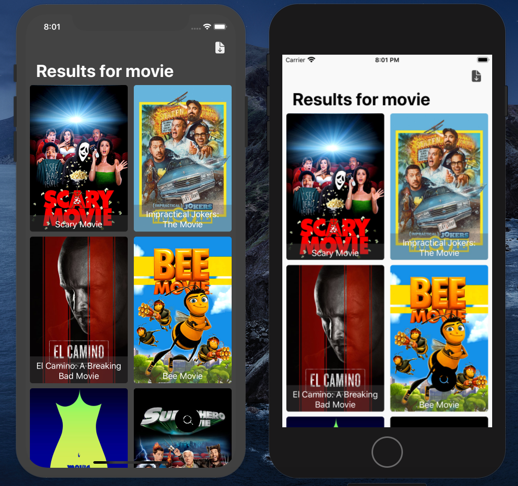 Movies resulting as a keyword search for TMDb API in iOS Framework