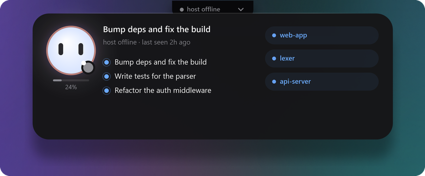 Host offline: the tab is grey and the board says when it last heard from the host