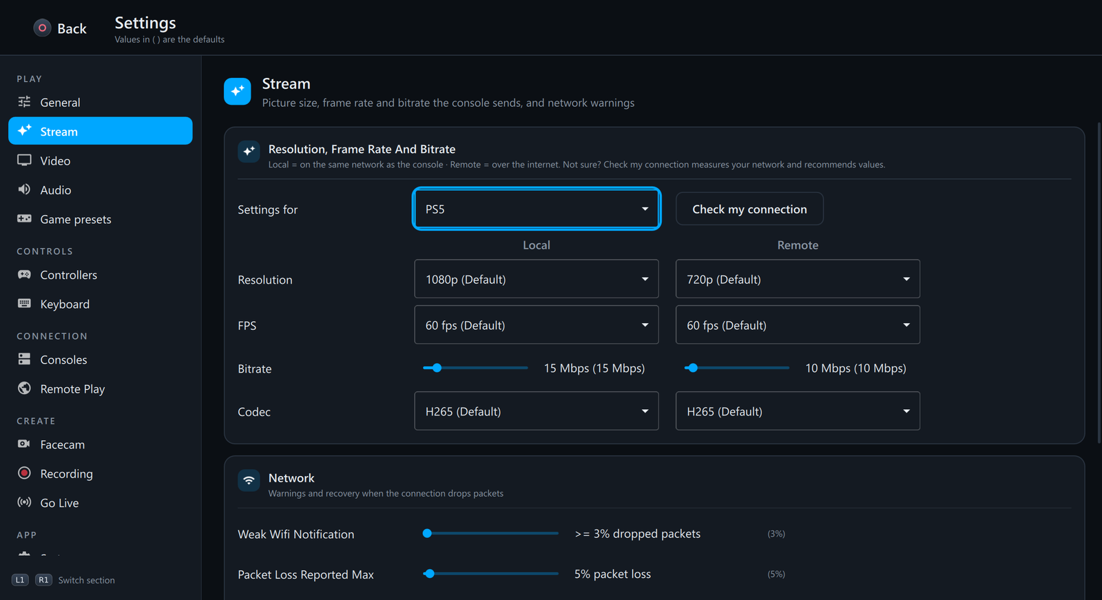 Settings › Stream