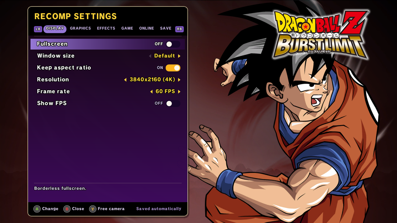 Settings menu