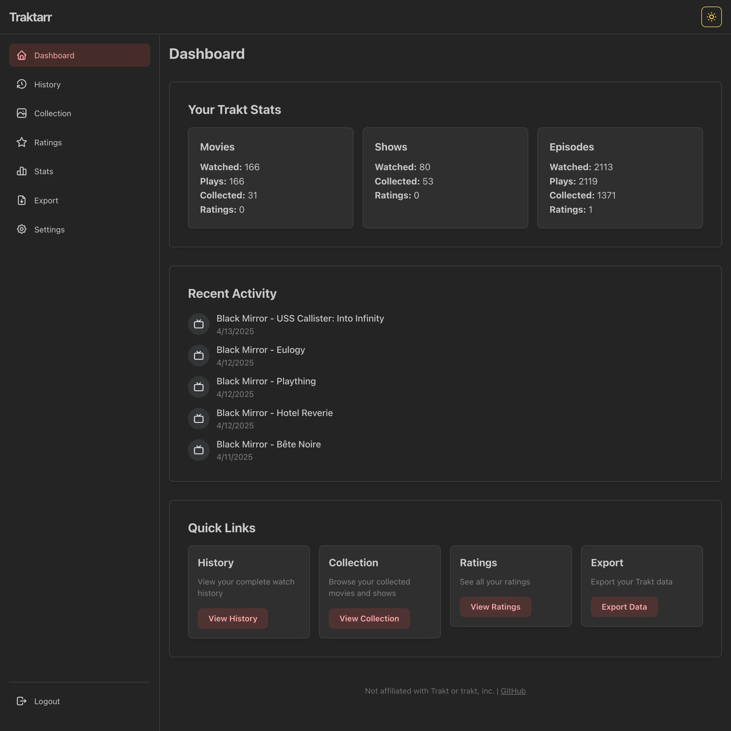 Screenshot of the app