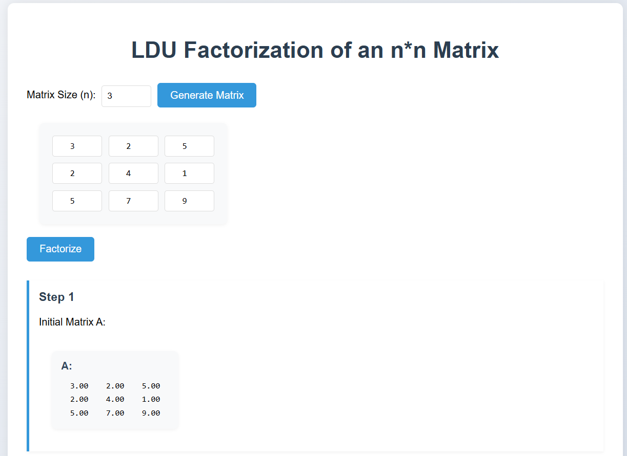 LDU Factorization Website