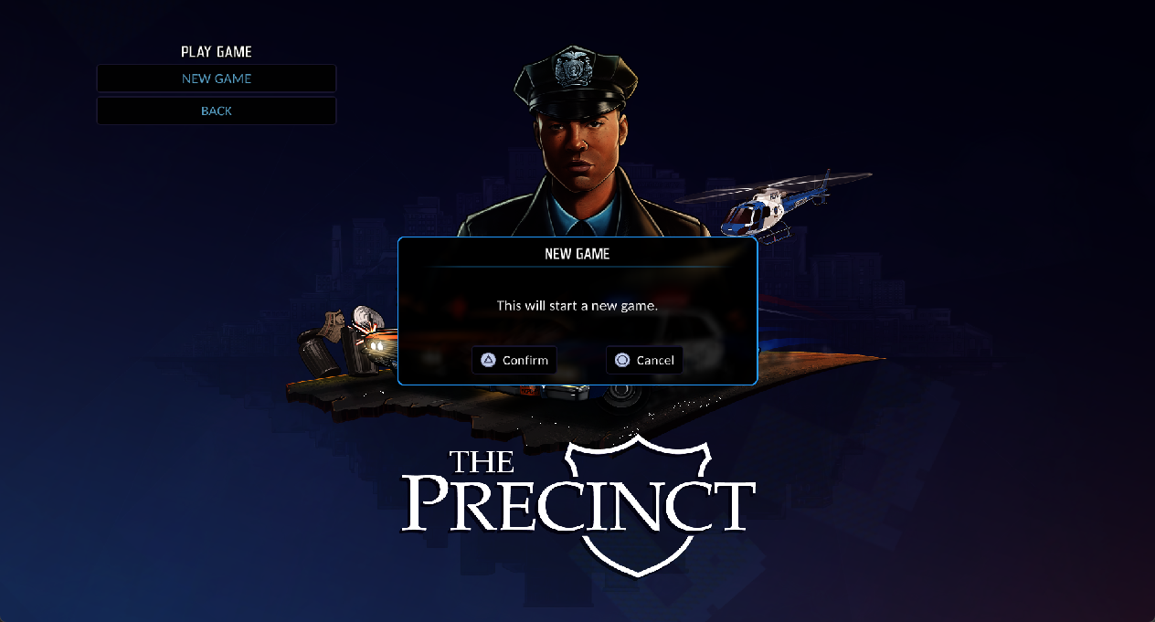 The Precinct title menu rendered by PS5PCEM