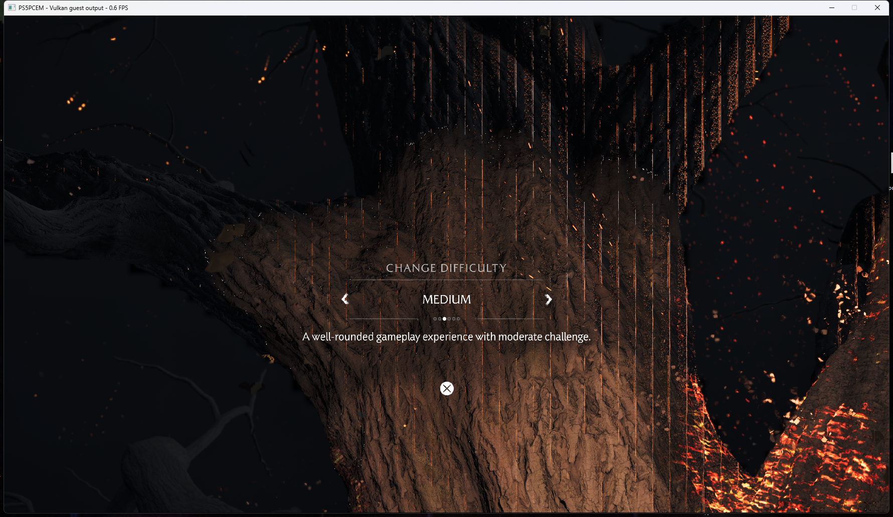 Ghost of Yotei difficulty selection rendered over a 3D scene by PS5PCEM