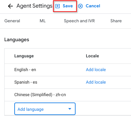 Dialogflow CX: Add 2 new Languages