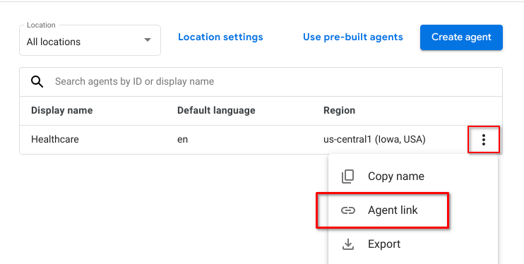 Dialogflow CX: Copy Agent Link