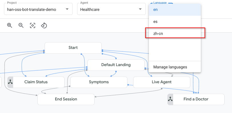 Dialogflow CX: Swich to zh-cn