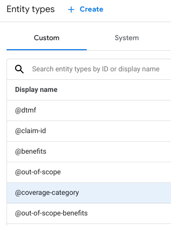 Dialogflow CX: Entity Type