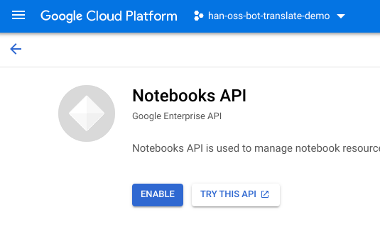 GCP Console: Enable Notebooks API