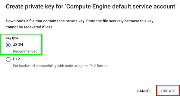 GCP Console: JSON Key