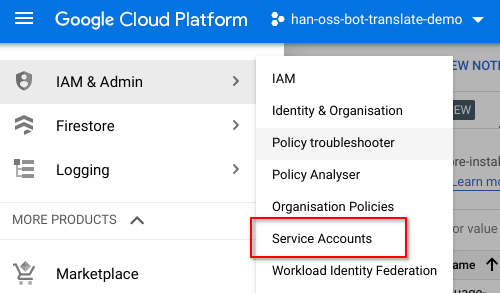 GCP Console: IAM Service Account