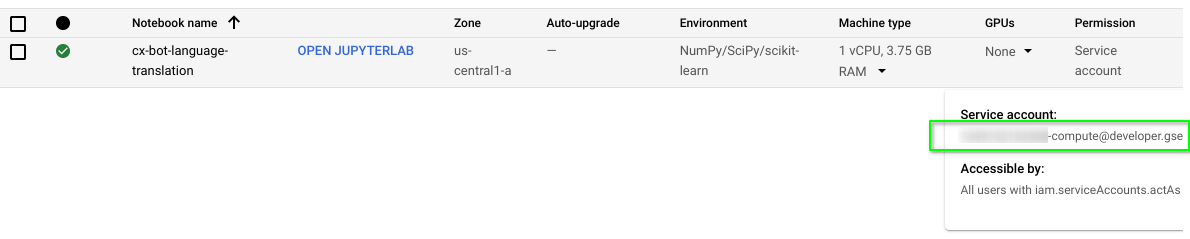 Vertex Workbench: Service Account