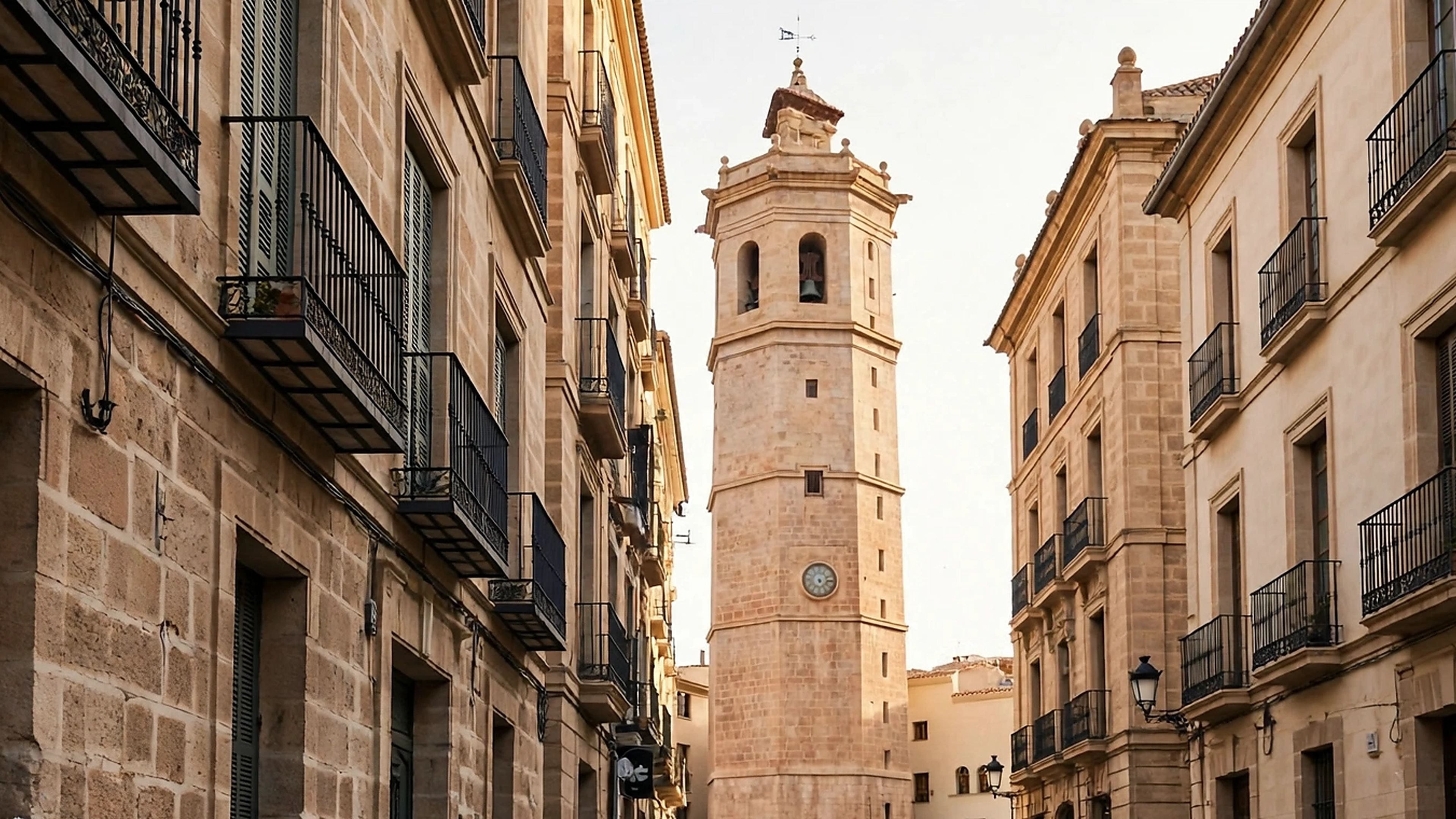 Imagen ilustrativa del centro histórico de Castellón y una torre campanario
