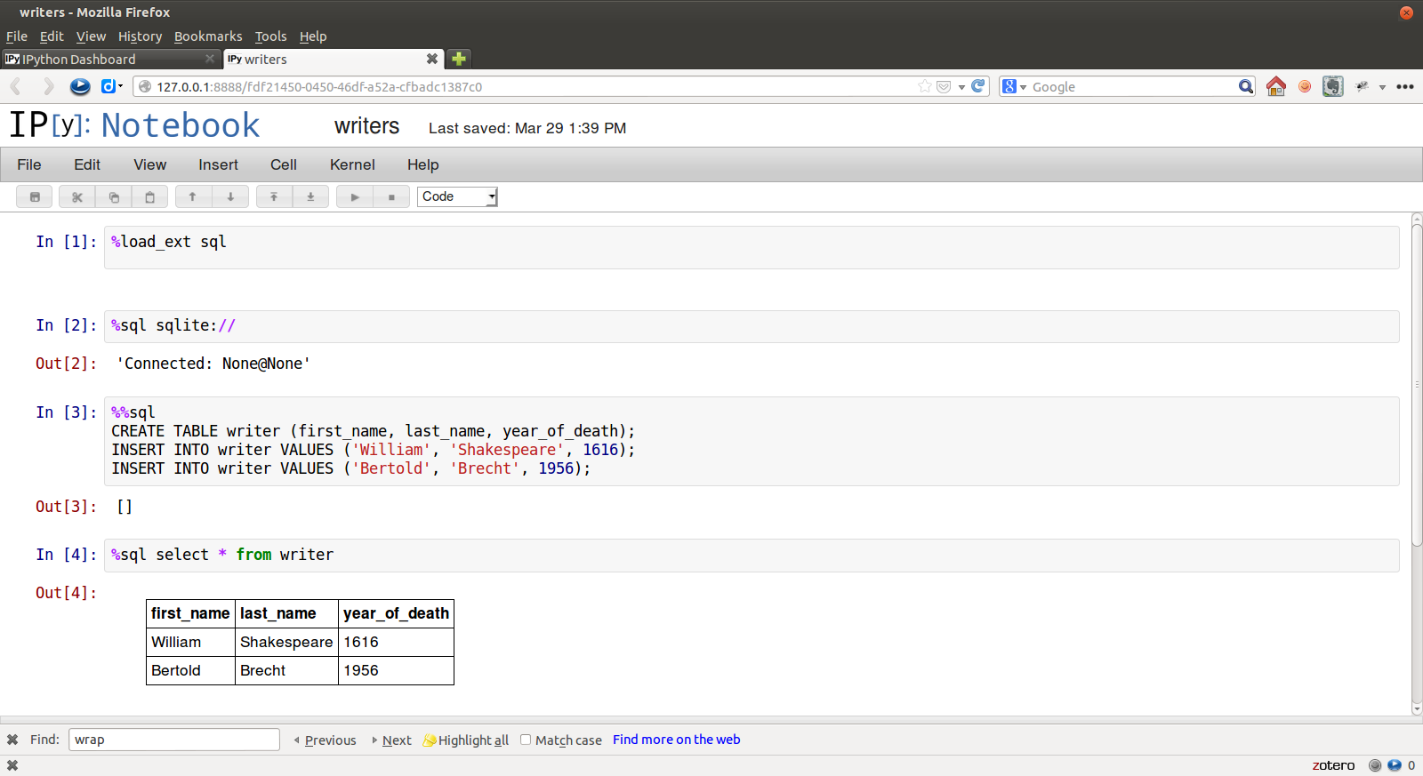 ipython-sql notepad usage screenshot