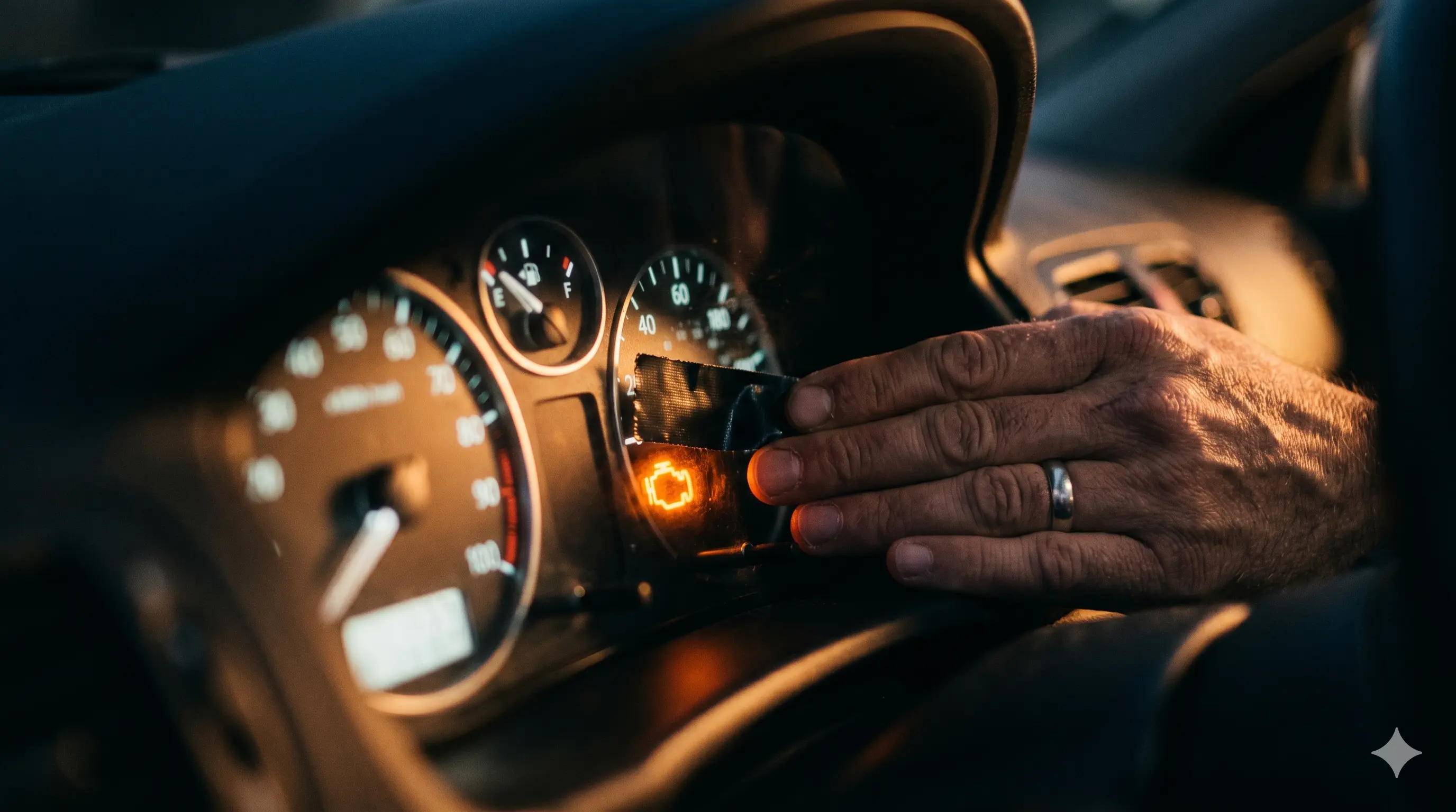 Tape over a car dashboard warning light