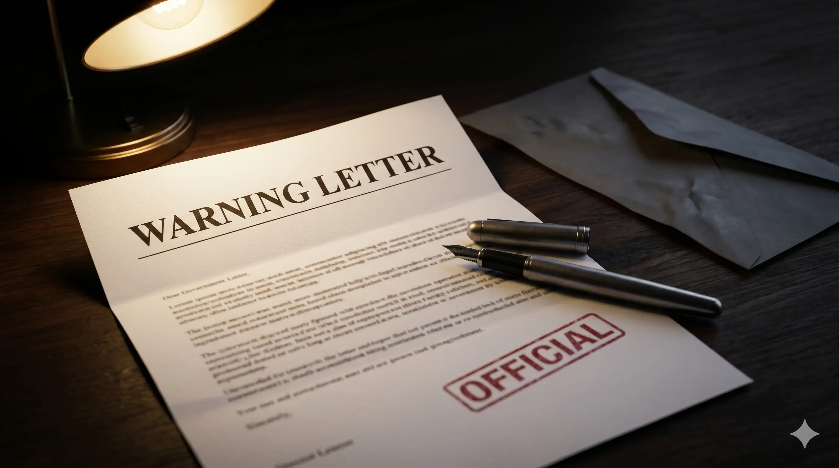 Official government warning letter on a desk
