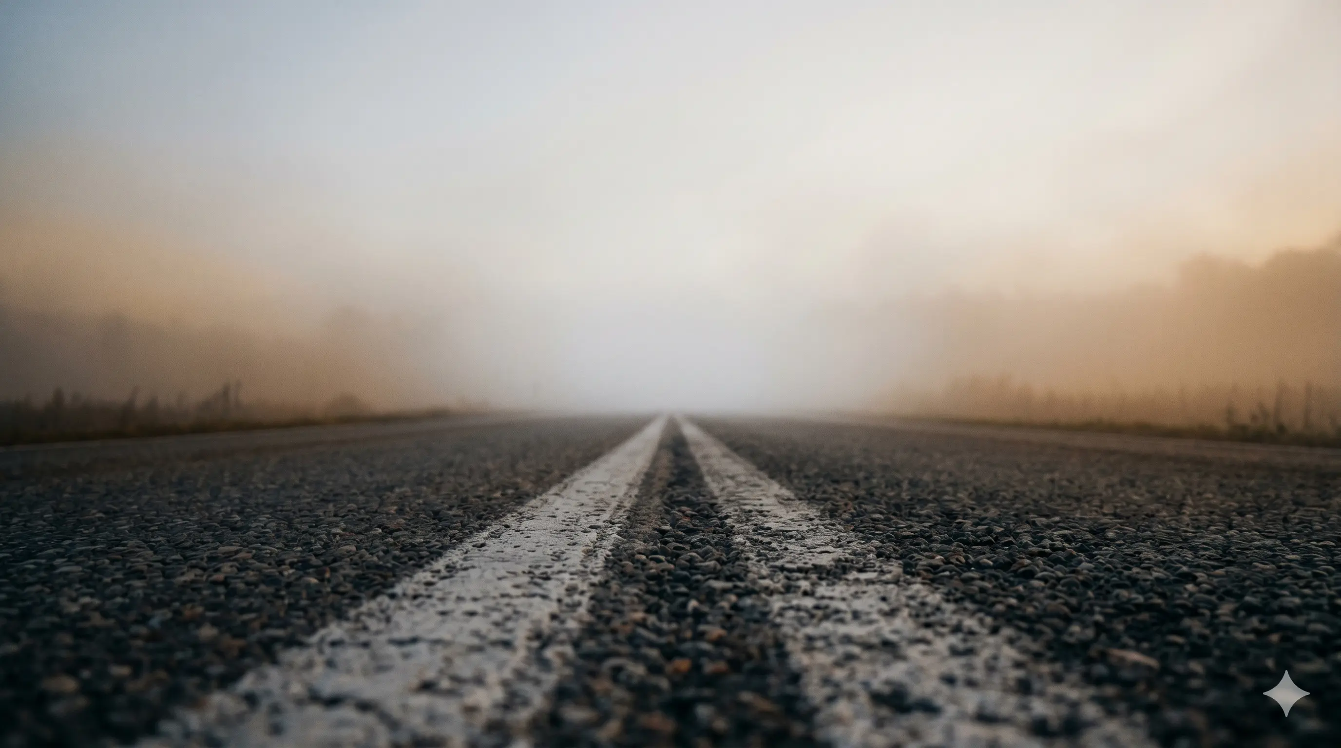 A road disappearing into fog, unknown ahead