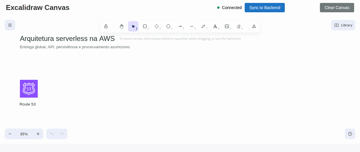 Excalidraw Icons MCP demo: an AI agent building a serverless AWS architecture with official icons