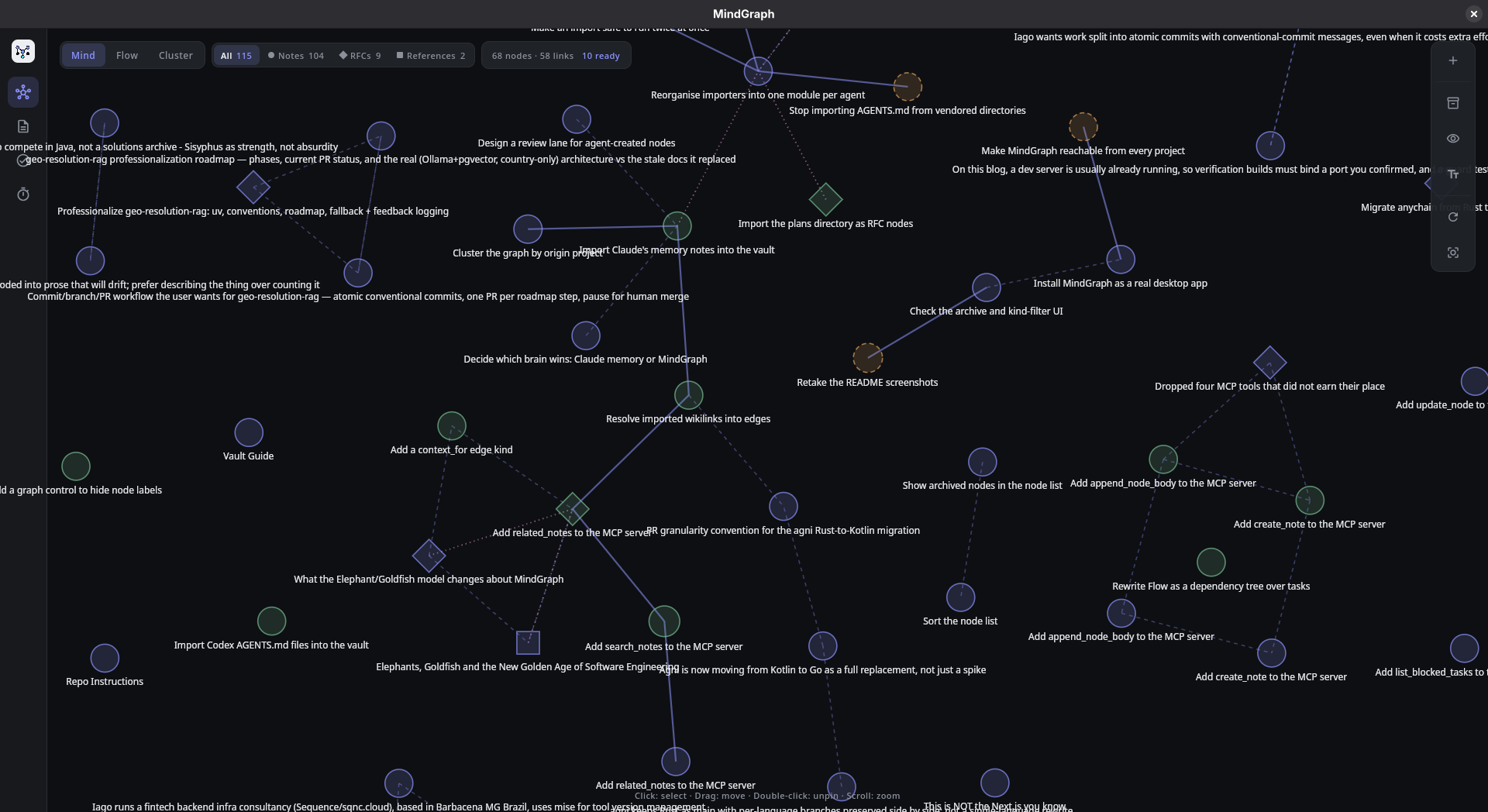 Mind mode: the whole vault as a force-directed graph