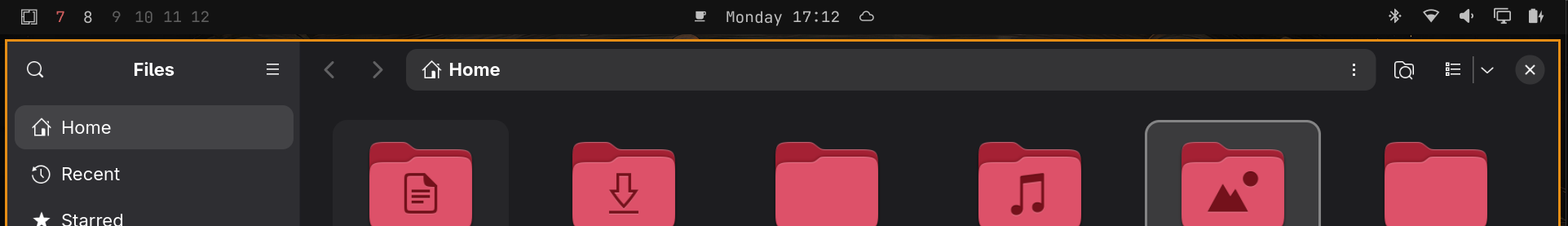 Secondary monitor showing workspaces 7–12