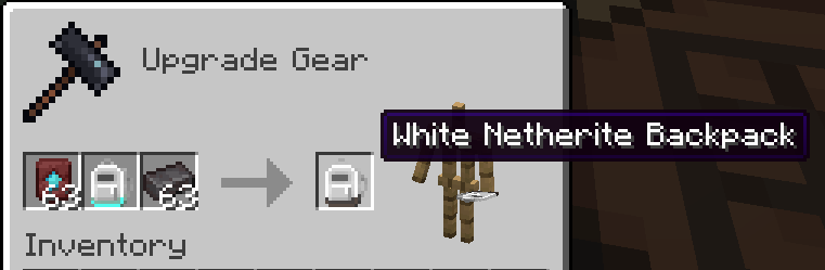 Recipe for a netherite backpack upgrade.