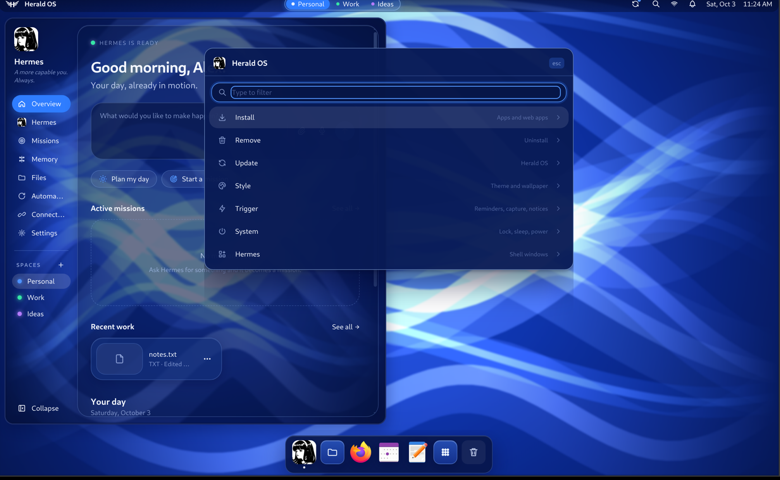 The Herald OS menu