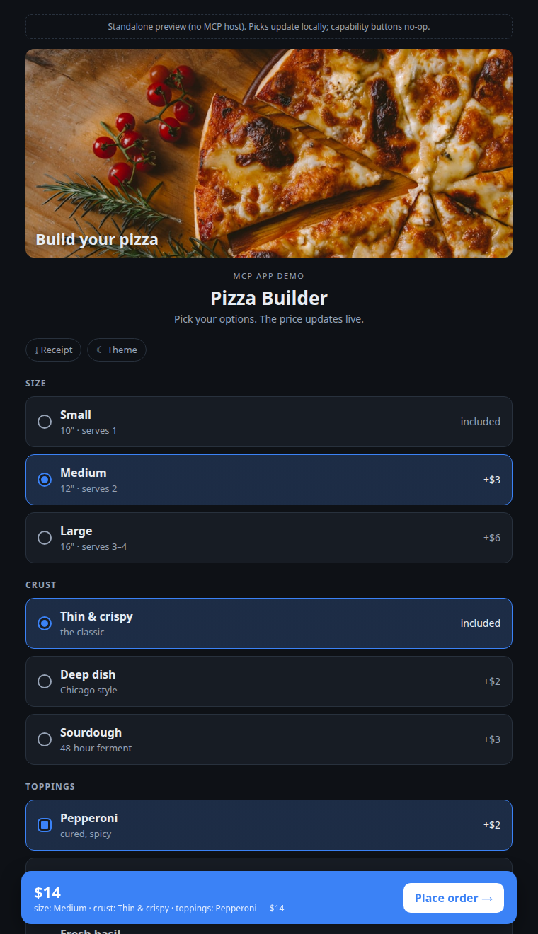 The Pizza Builder example